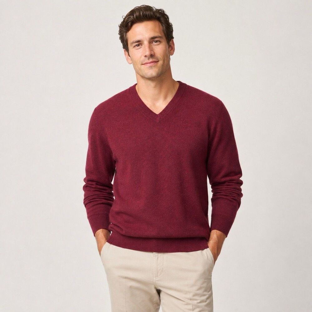 Linea Rosso Signature V Neck Sweater Preppy Heritage Quiet Luxury Burgundy M